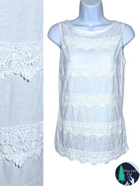 Talbots Tank Top Cami White Lace Trim Sleeveless Top Petite P XS EUC